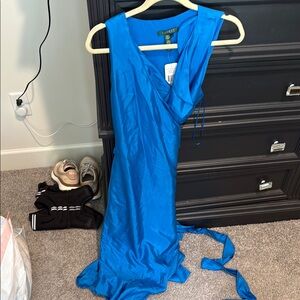 Ralph Lauren Blue Asymmetrical Sundress Sleeveless V-Neck